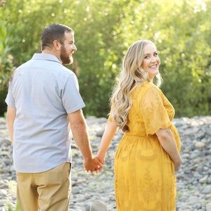 Mustard Lace Overlay Maternity Maxi Dress